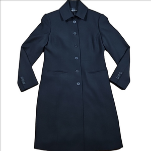 Adrienne Vittadini 100% Wool Ribbed Black Knee Length Winter Coat Size 8